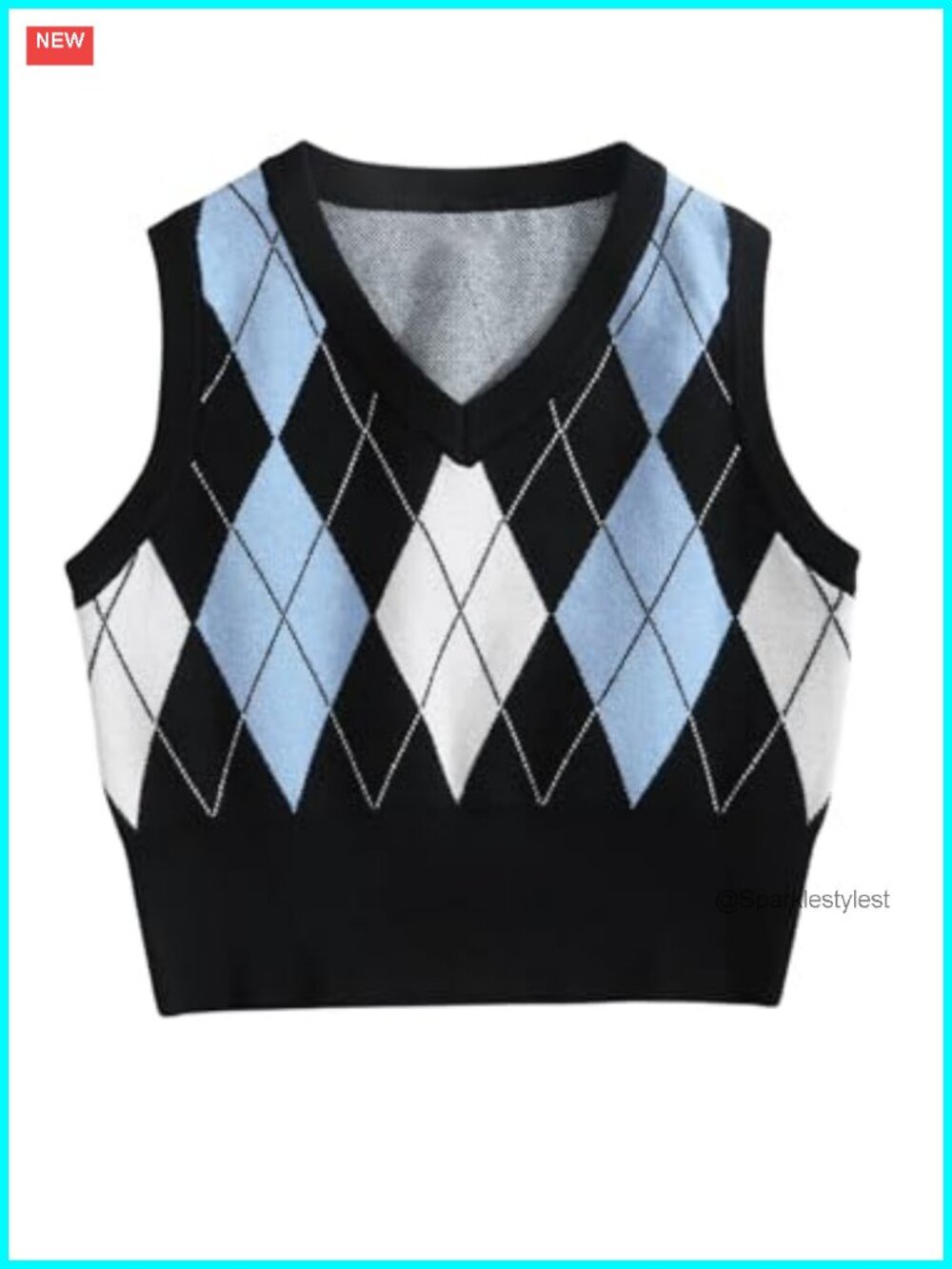 Floerns Womens V Neck Sleeveless Knitted Sweater Vest Argyle Plaid Crop Top